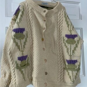 Vintage Women's Cream Floral Knit Sweater Initially Yours Edinburg Scotland